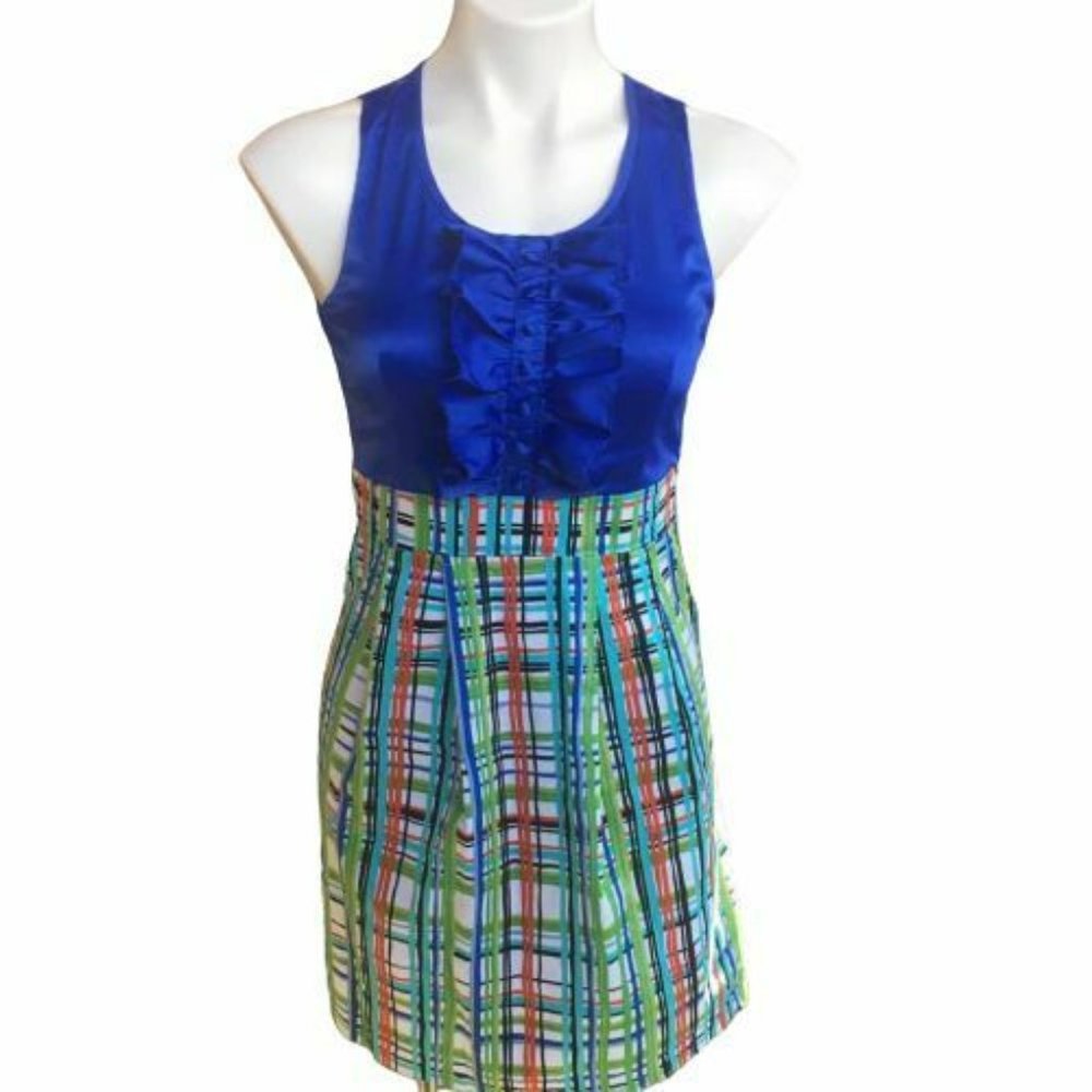 ModCloth Minuet Plaid Ruffle Shift Dress Small - Blue/Green Tartan Schoolgirl